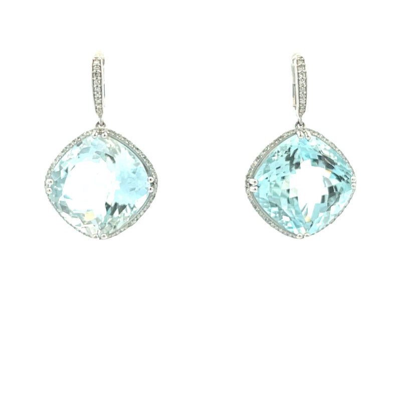 44.55ct Blue Topaz Diamond Earrings 14KT White Gold