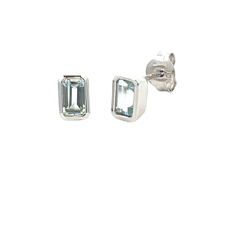 Genuine .55ct Aquamarine Stud Earrings 10KT White Gold