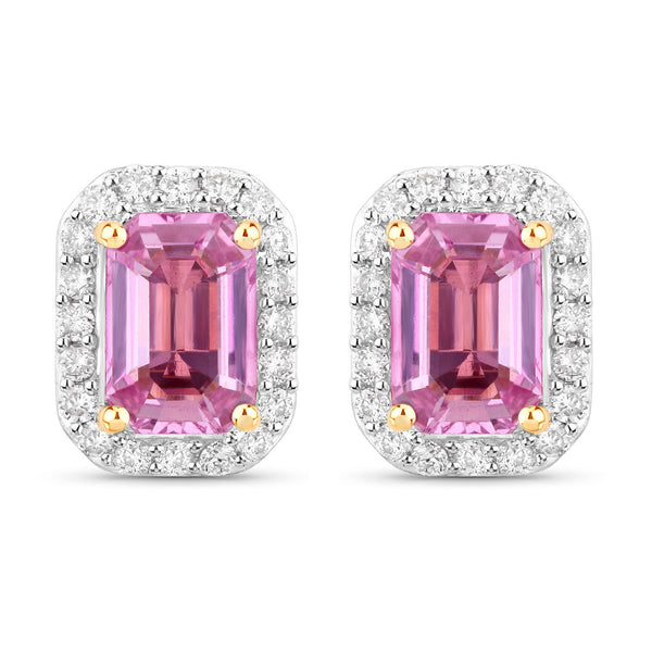 1.46 Carat Genuine Pink Sapphire and White Diamond 14K Yellow Gold Earrings