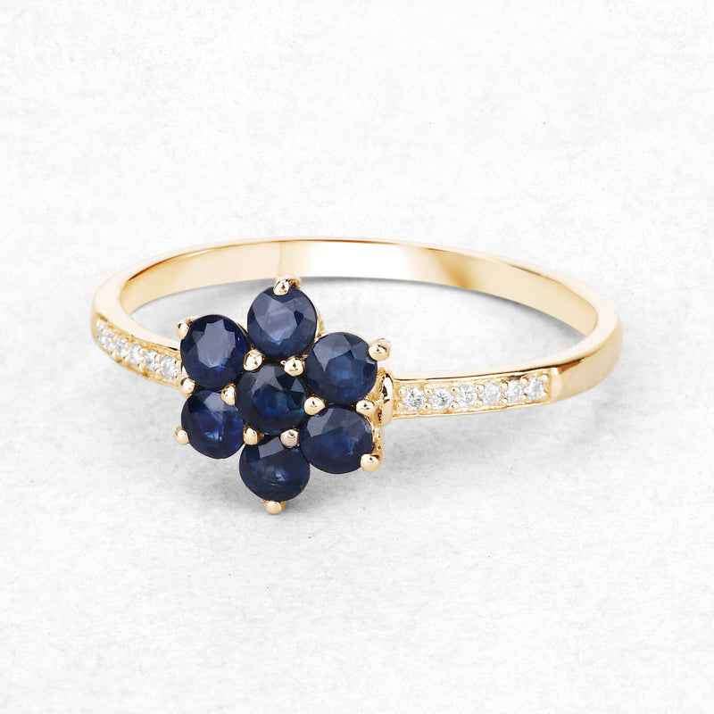 0.45 Carat Genuine Blue Sapphire and White Diamond 10K Yellow Gold Ring