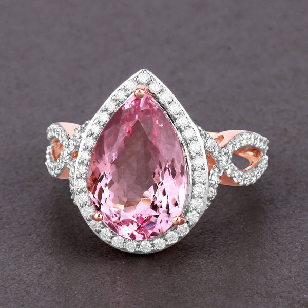 5.34 Carat Genuine Morganite and White Diamond 14K Rose Gold Ring