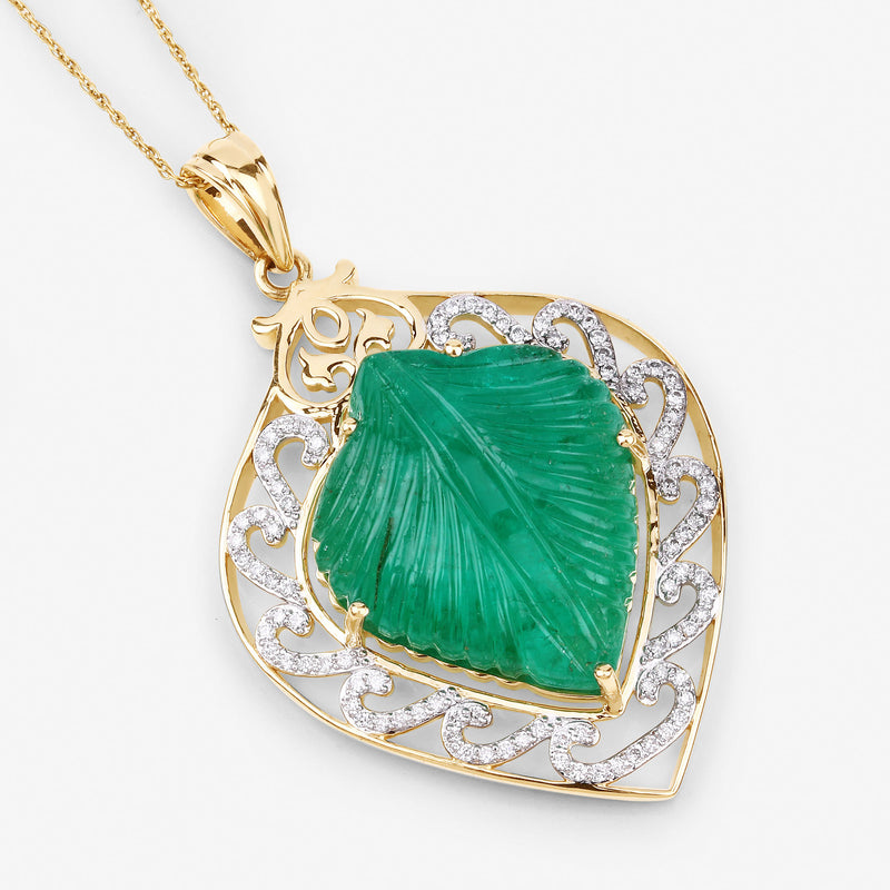 22.15 Carat Genuine Colombian Emerald and White Diamond 14K Yellow Gold Pendant