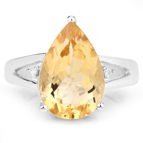 5.21 Carat Genuine Citrine and White Diamond .925 Sterling Silver Ring