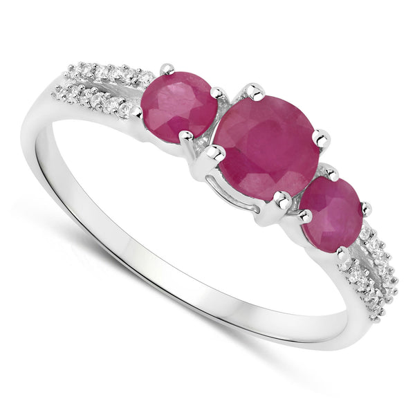 1.02 Carat Genuine Ruby and White Diamond 14K White Gold Ring