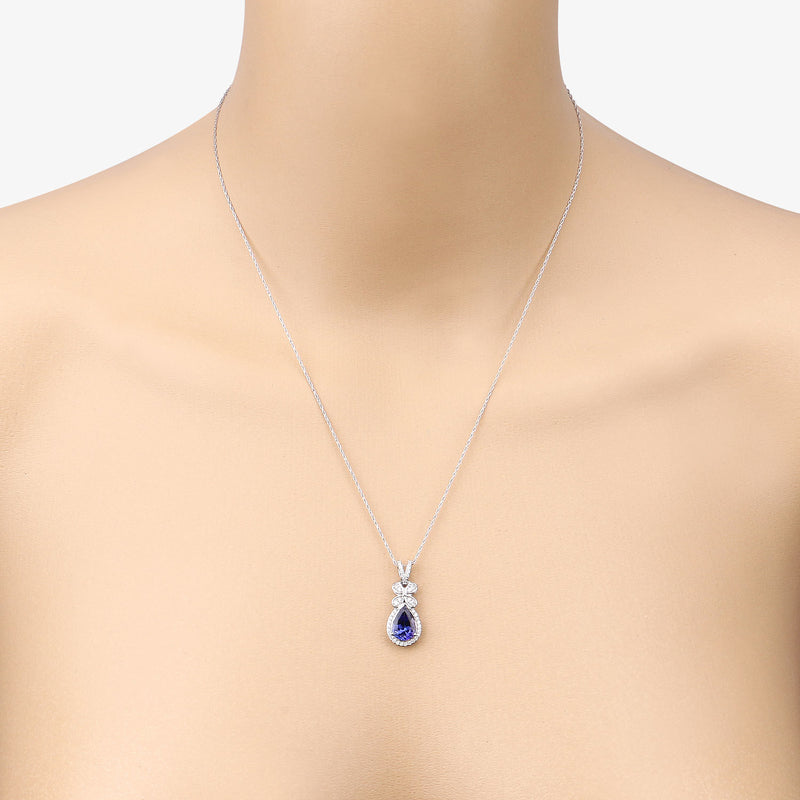 1.83 Carat Genuine Tanzanite and White Diamond 14K White Gold Pendant