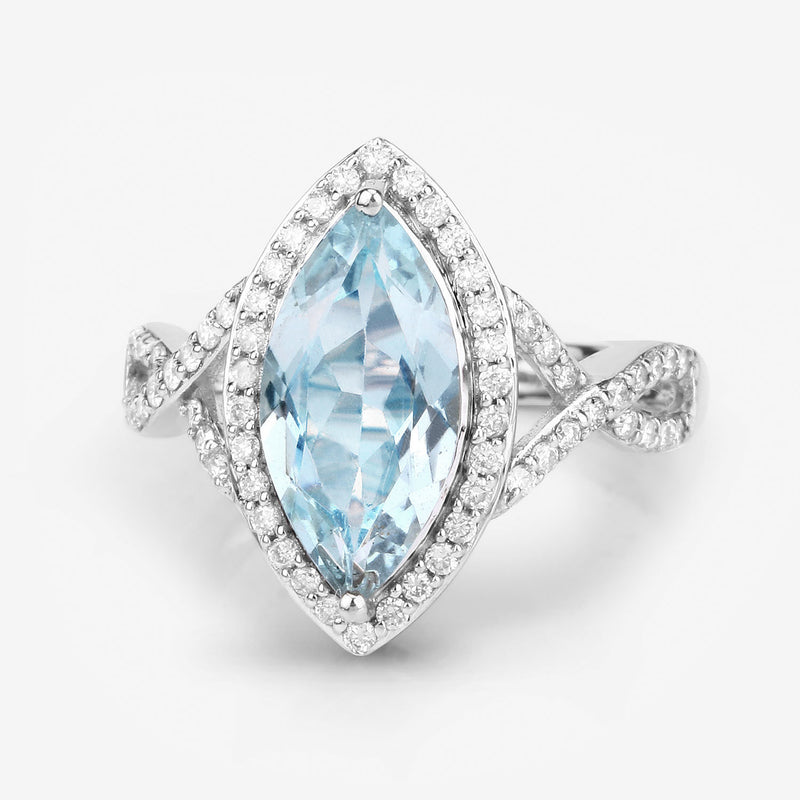 2.24 Carat Genuine Aquamarine and White Diamond 14K White Gold Ring