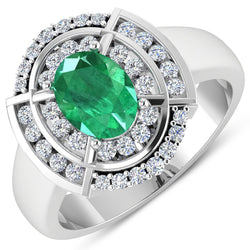 1.72 Carat Genuine Zambian Emerald and White Diamond 14K White Gold Ring