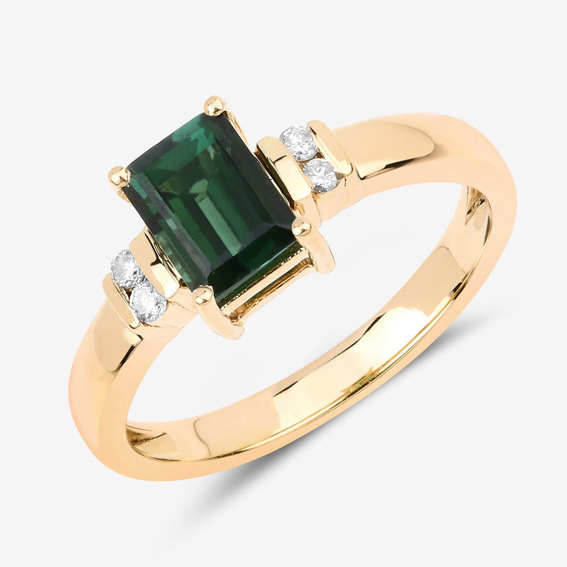 1.14 Carat Genuine Green Tourmaline and White Diamond 14K Yellow Gold Ring