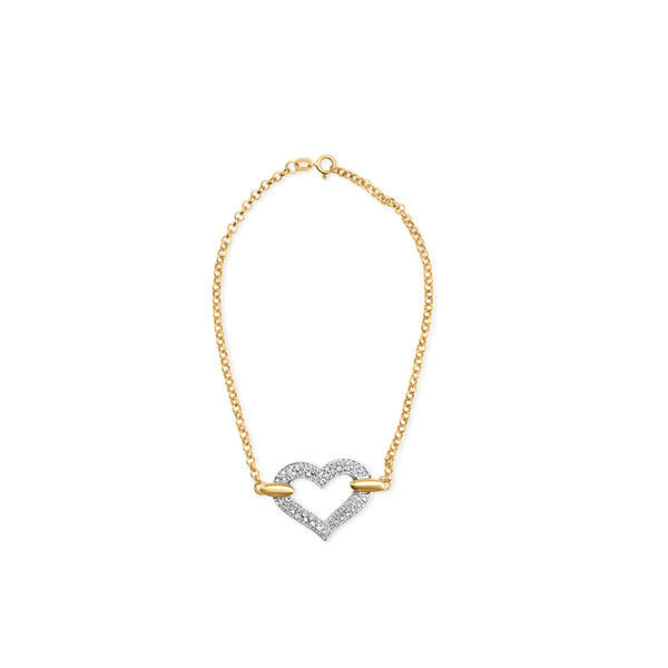 10K Two Tone Gold 1/4 Cttw Diamond Encrusted Heart Charm 7" Bracelet (H-I Color, I1-I2 Clarity)