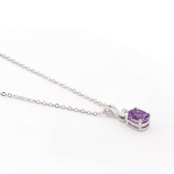 1.03 ctw Amethyst & Diamonds Rhodium Plated Designer Pendant 18 in