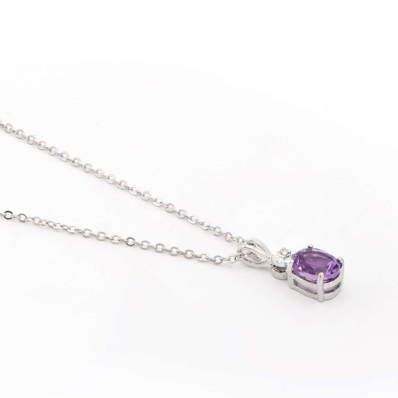 1.03 ctw Amethyst & Diamonds Rhodium Plated Designer Pendant 18 in