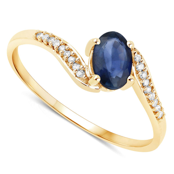 0.53 Carat Genuine Blue Sapphire and White Diamond 14K Yellow Gold Ring