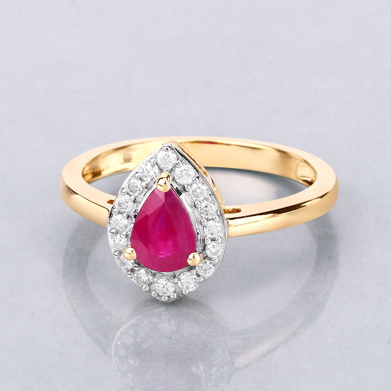 0.92 Carat Genuine Ruby and White Diamond 14K Yellow Gold Ring