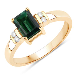 1.14 Carat Genuine Green Tourmaline and White Diamond 14K Yellow Gold Ring