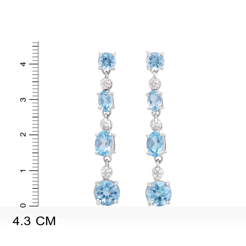 Rodium Plated 925 Sterling Silver Blue topaz  0.06 Diamond Earrings for Women