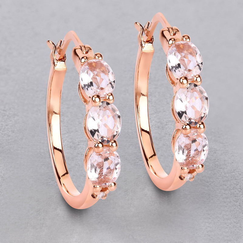 1.63 Carat Genuine Morganite and White Diamond .925 Sterling Silver Earrings