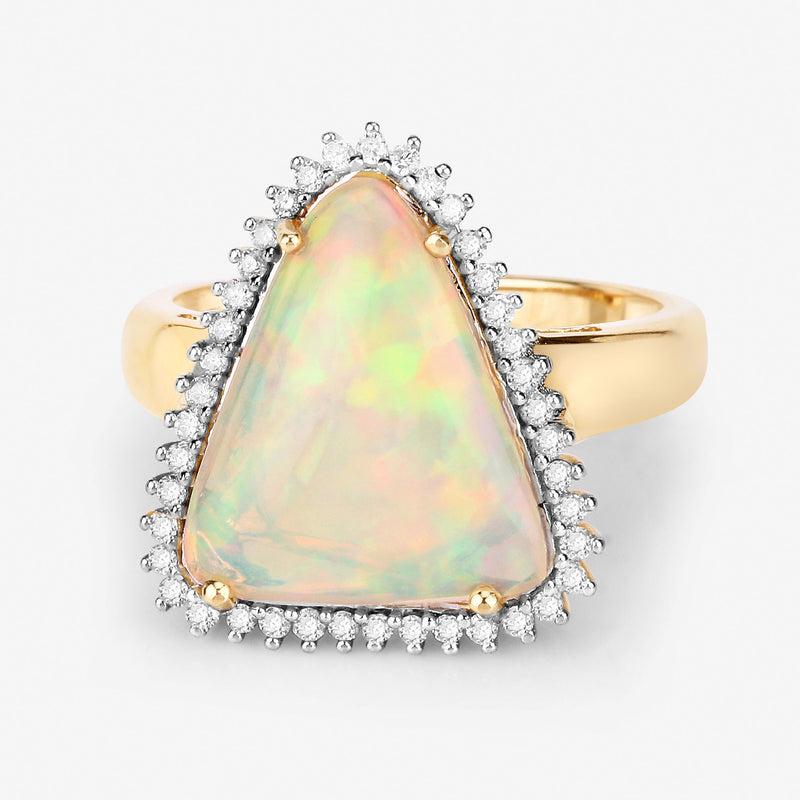 2.84 Carat Genuine Ethiopian Opal and White Diamond 14K Yellow Gold Ring