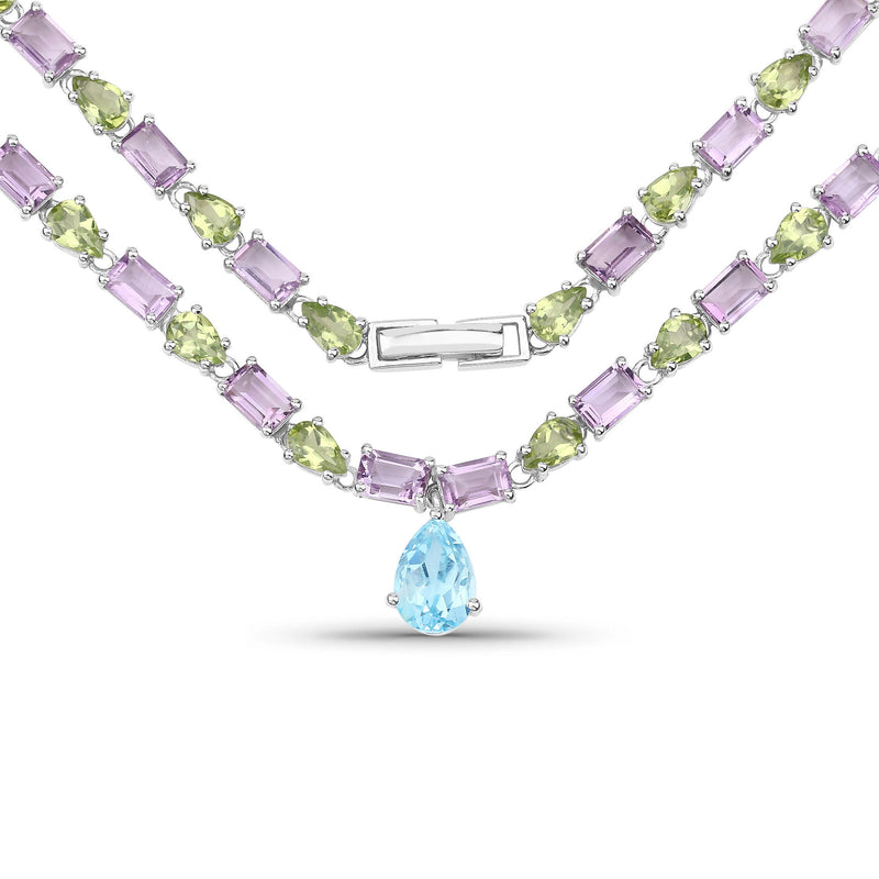 32.50 Carat Genuine Multi Stones .925 Sterling Silver Necklace