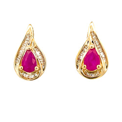 Genuine 1.16ct Ruby Diamond Earrings 14KT Yellow Gold