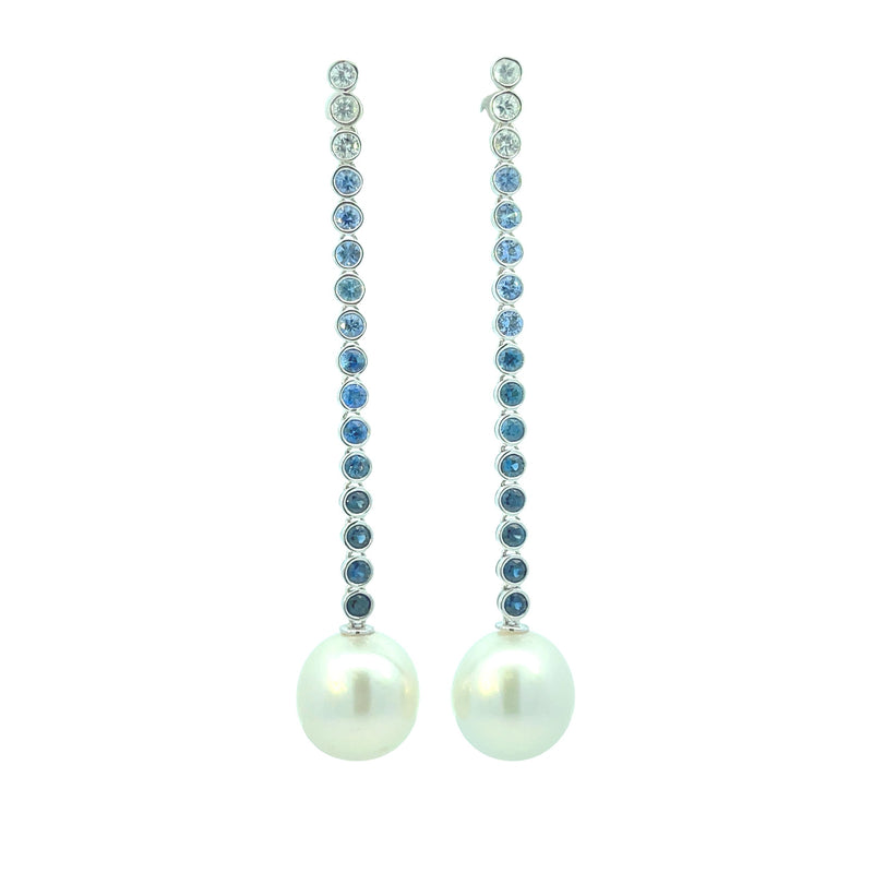 2.99ct South Sea Pearl Dangle Earrings 18KT White Gold