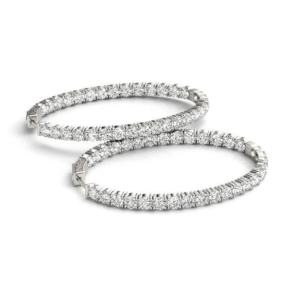 Oval Shape Two Sided Diamond Hoop Earrings in 14k White Gold (2 cttw)