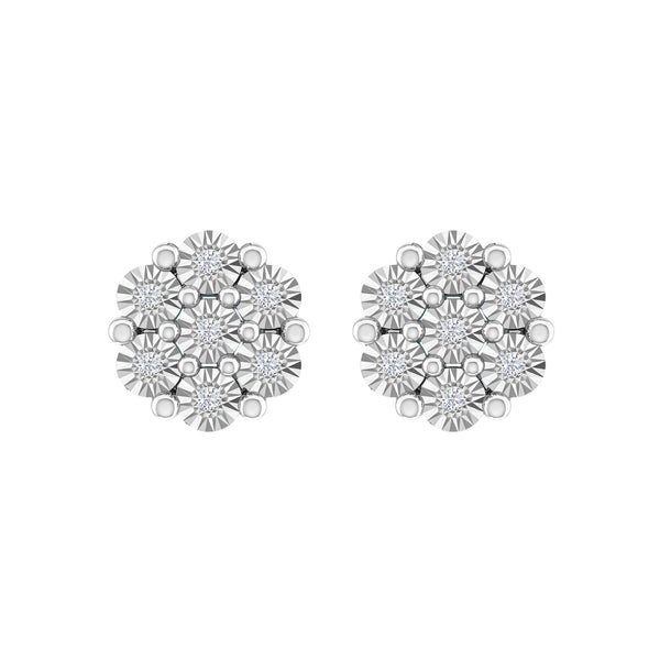 V3 Jewelry Natural White Diamond Sterling Silver Flower Earrings for Women