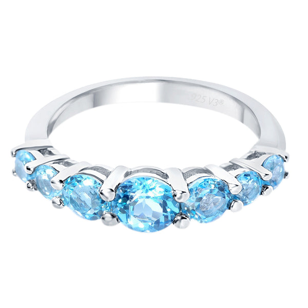 Sterling Silver with Natural Swiss Blue Topaz Seven Stone Band Ring