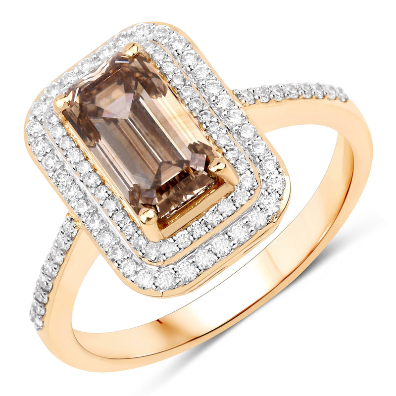 IGI Certified 2.00 Carat Genuine Brown Diamond Center and 0.34cttw White Diamond 18K Yellow Gold Ring (2.34cttw)