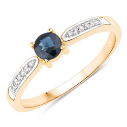 0.31 Carat Genuine Blue Sapphire And White Diamond 10K Yellow Gold Ring