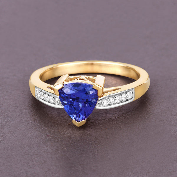 1.80 Carat Genuine Tanzanite and White Diamond 14K Yellow Gold Ring