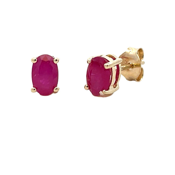 Natural 1.14ct Ruby Stud Earrings 10KT Yellow Gold