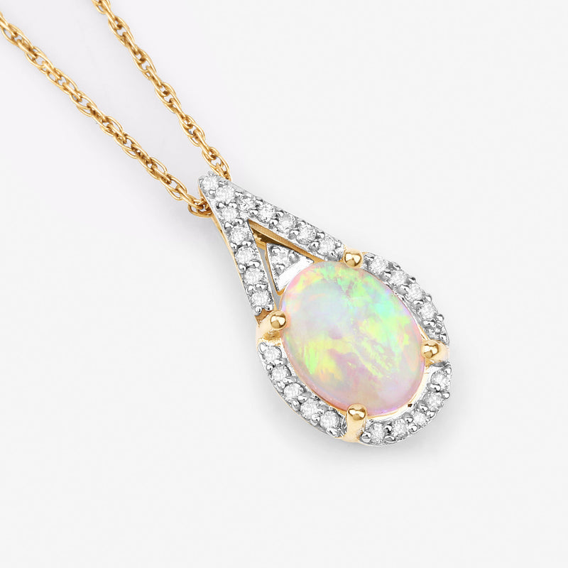 0.70 Carat Genuine White Opal and White Diamond 14K Yellow Gold Pendant