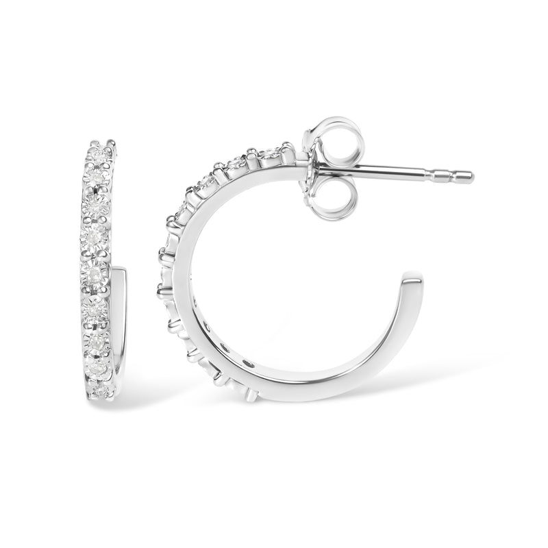 .925 Sterling Silver 1/10 Cttw Diamond Miracle Set J-Hoop Earring (I-J Color, I3 Clarity)