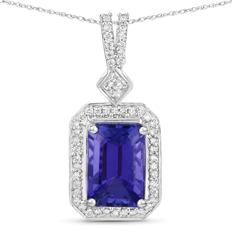 2.56 Carat Genuine Tanzanite and White Diamond 14K White Gold Pendant