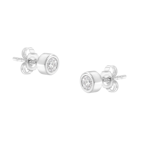 10K White Gold 1/4 Cttw Round Brilliant-Cut Near Colorless Diamond Bezel-Set Stud Earrings (H-I Color, I1-I2 Clarity)