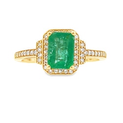 Genuine 1.22ct Emerald Diamond Ring 10KT Yellow Gold