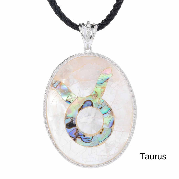 Taurus Zodiac Pendant Necklace with River Shell, Abalone, and Sterling Silver