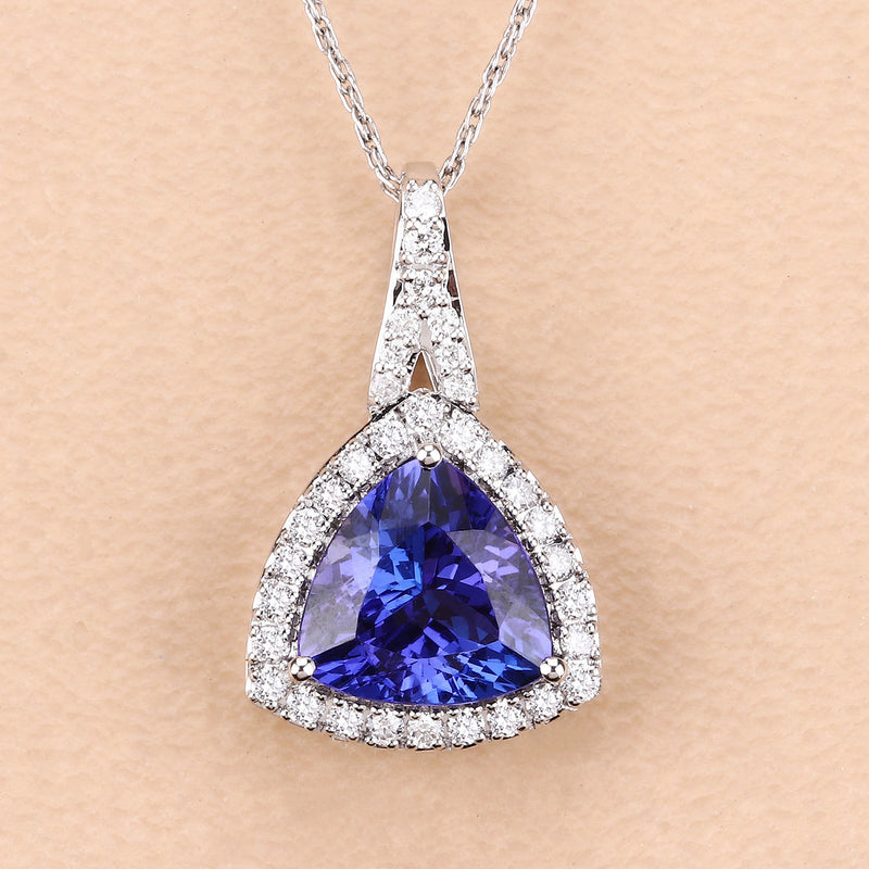 2.84 Carat Genuine Tanzanite and White Diamond 14K White Gold Pendant