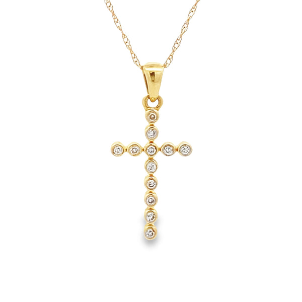 .06ct Diamond Cross Religious Pendant 14KT Yellow Gold