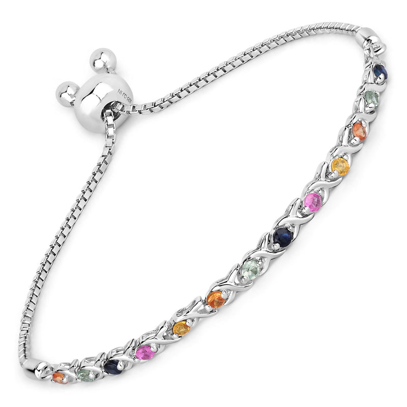 0.88 Carat Genuine Multi Sapphire .925 Sterling Silver Bracelet