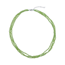 V3 Jewelry Sterling Silver 3 Strand Natural Peridot Layered Bead Necklace with Magnetic Lock-20"