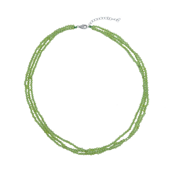 V3 Jewelry Sterling Silver 3 Strand Natural Peridot Layered Bead Necklace with Magnetic Lock-20"