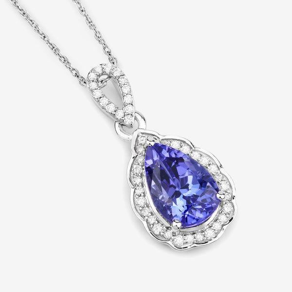 1.94 Carat Genuine Tanzanite and White Diamond 14K White Gold Pendant