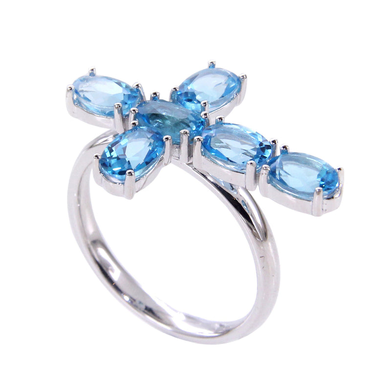 V3 Jewelry Sterling Silver with Blue Topaz Cross Ring