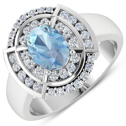 1.57 Carat Genuine Aquamarine and White Diamond 14K White Gold Ring