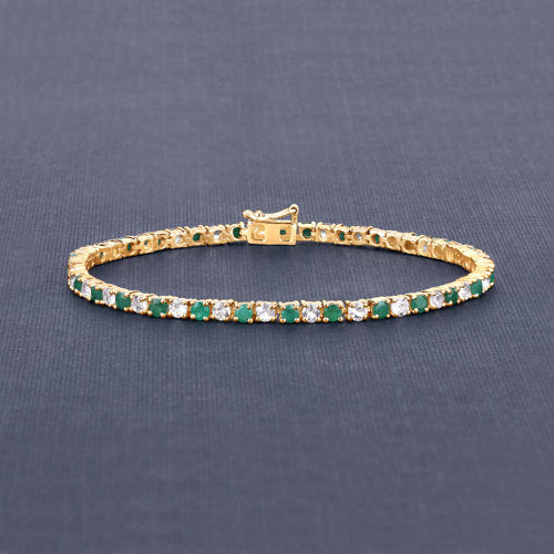 5.77 Genuine Emerald and White Topaz .925 Sterling Silver Bracelet