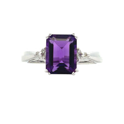 Genuine 2.18ct Amethyst Diamond Ring 10KT White Gold