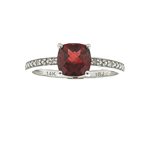 Genuine 1.57ct Garnet Diamond Ring 14KT White Gold