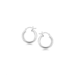 Sterling Silver Polished Hoop Style Earrings with Rhodium Plating (15mm)