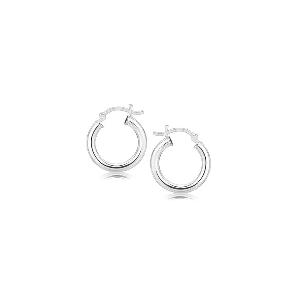 Sterling Silver Polished Hoop Style Earrings with Rhodium Plating (15mm)